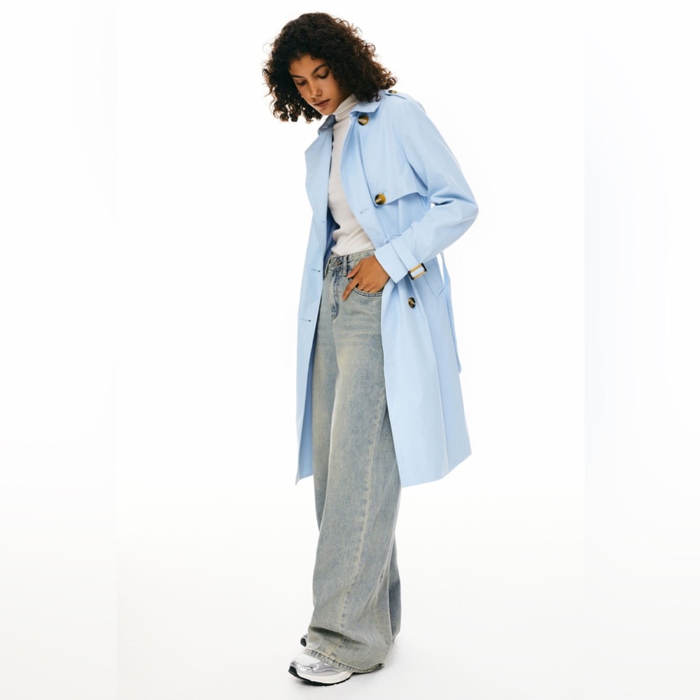 Orolay 3/4 Belted Double-Breasted Hudson Trench Coat in Clear Sky Size XL